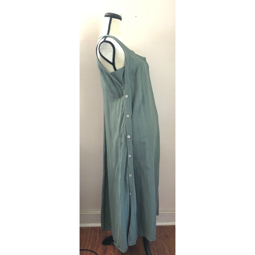 Hatch Collection maternity sage green Linnea cupro button side midi dress - Picture 6 of 8